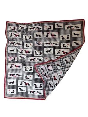 Burberry Black, White and Red Dog Print Scarf